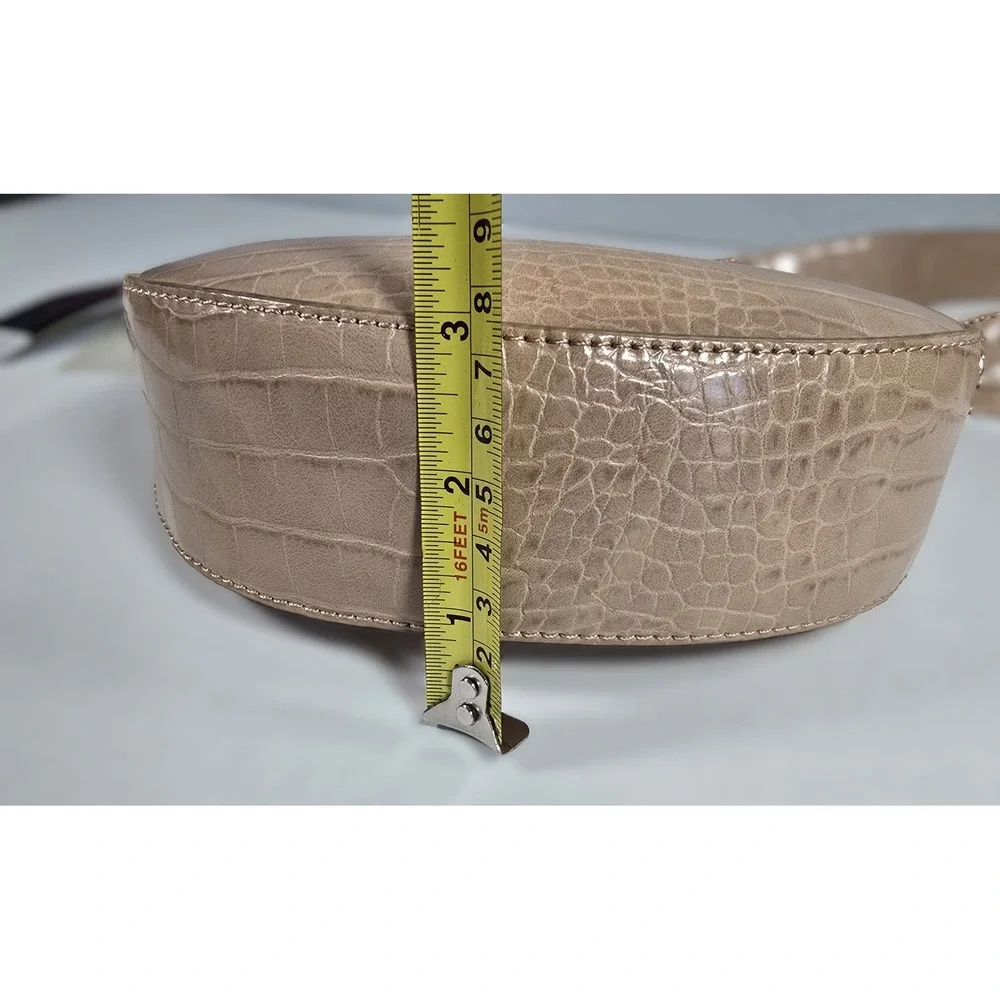 Like Dreams Beige Croc Embossed Crescent Shoulder Bag Vegan Leather H9101701